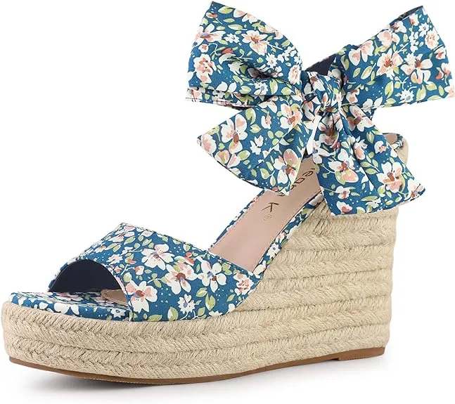 Platform Floral Daisy Blue Wedge Sandals