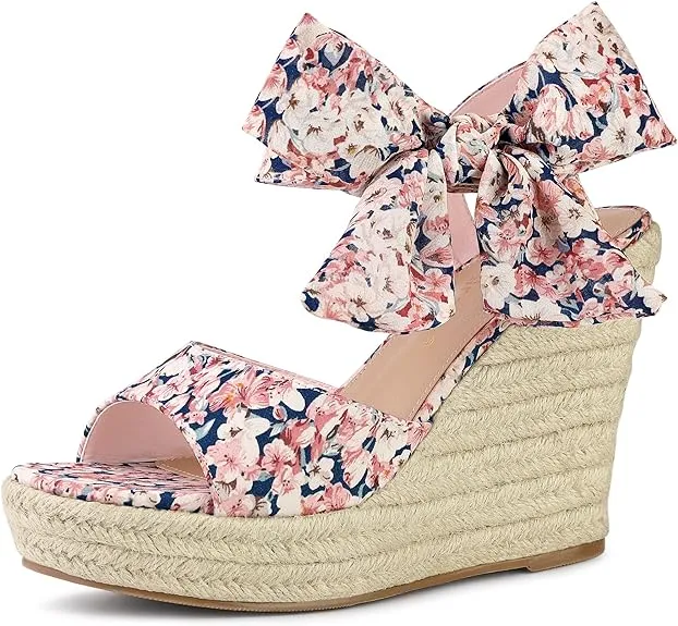 Platform Floral Daisy Blue Wedge Sandals