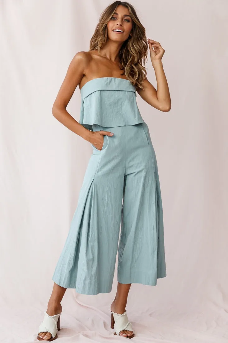 Saturday Layered Bandeau Wide Leg Capri Jumpsuit Sage