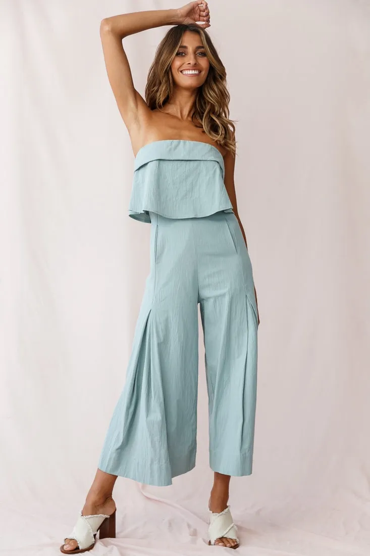 Saturday Layered Bandeau Wide Leg Capri Jumpsuit Sage