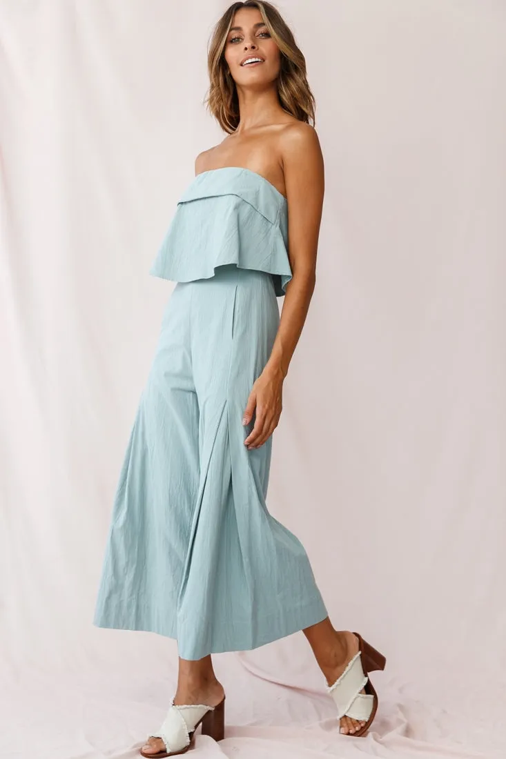 Saturday Layered Bandeau Wide Leg Capri Jumpsuit Sage