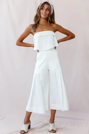 Saturday Layered Bandeau Wide Leg Capri Jumpsuit White