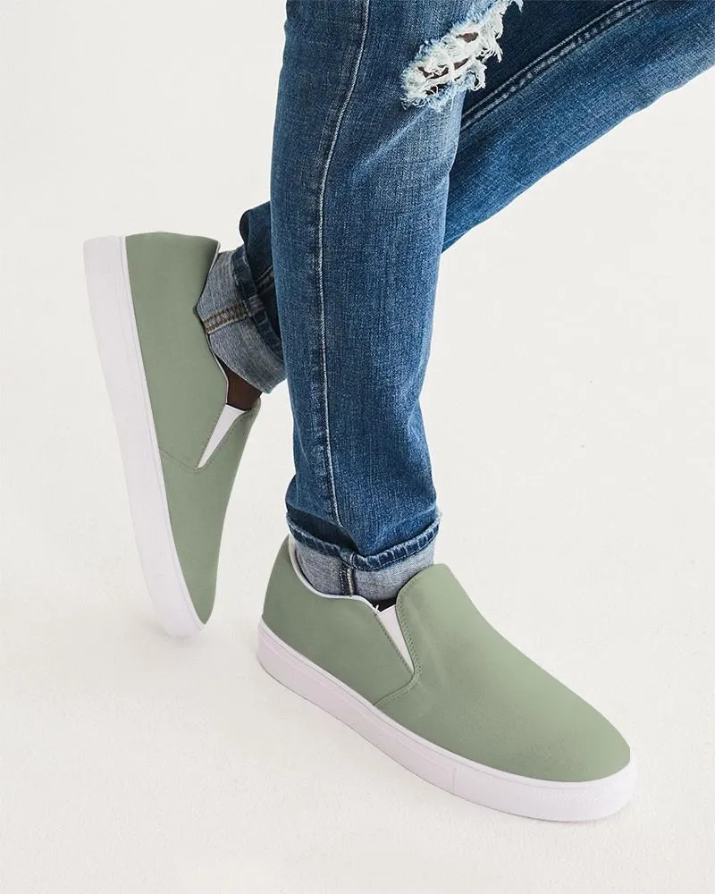 Shaded Pale Pastel Warm Green Gray Slip-On Canvas Sneakers | Men's | C15M0Y30K30