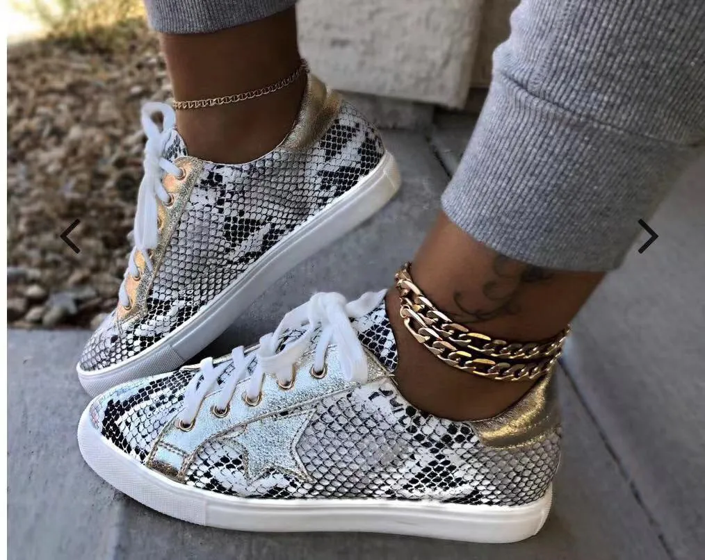 Snakeskin Styled Flat Sneakers