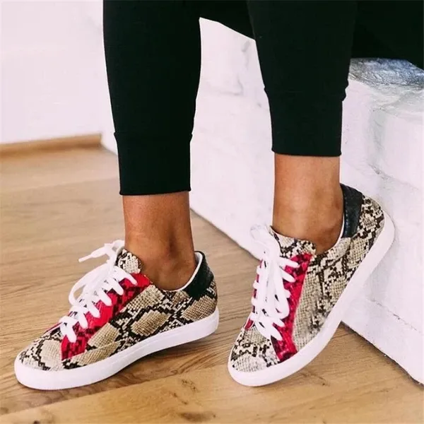 Snakeskin Styled Flat Sneakers