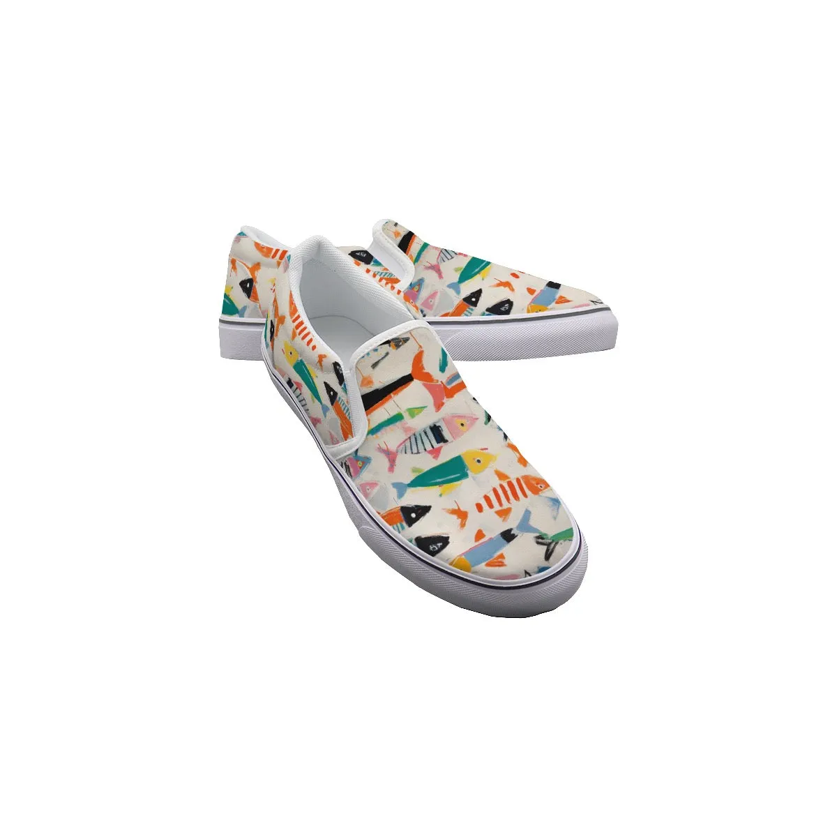 So#37 Men's Slip On Sneakers, fish pattern