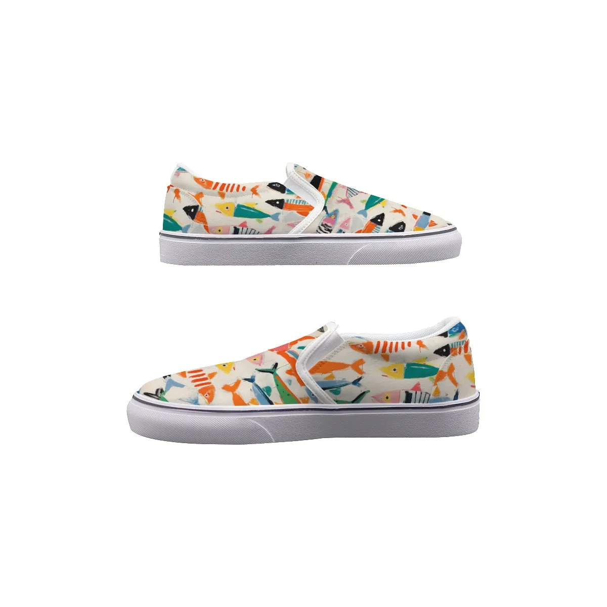 So#37 Men's Slip On Sneakers, fish pattern