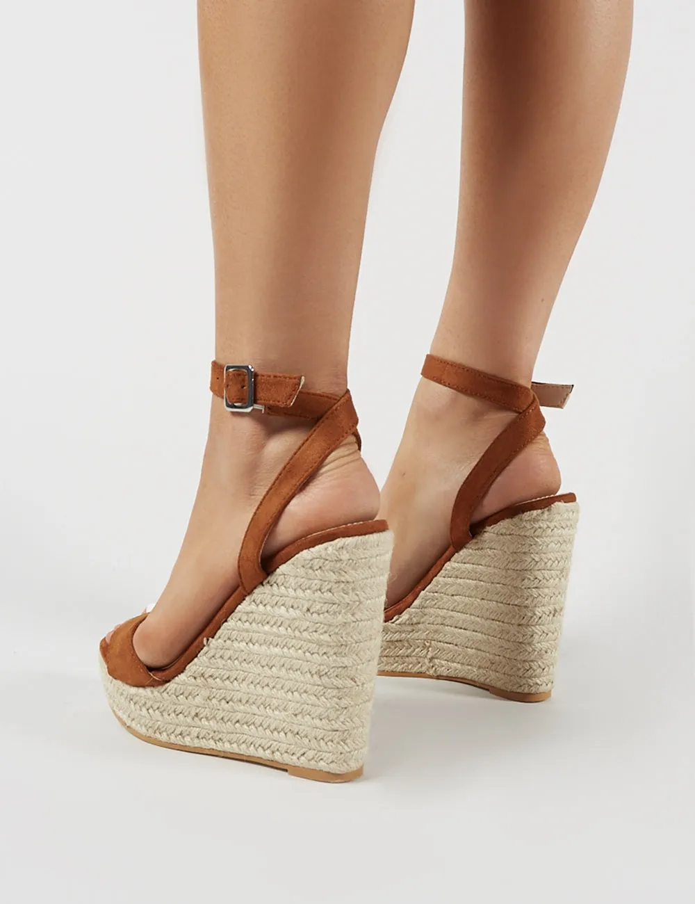 Sydney Espadrille Wedges in Tan Faux Suede