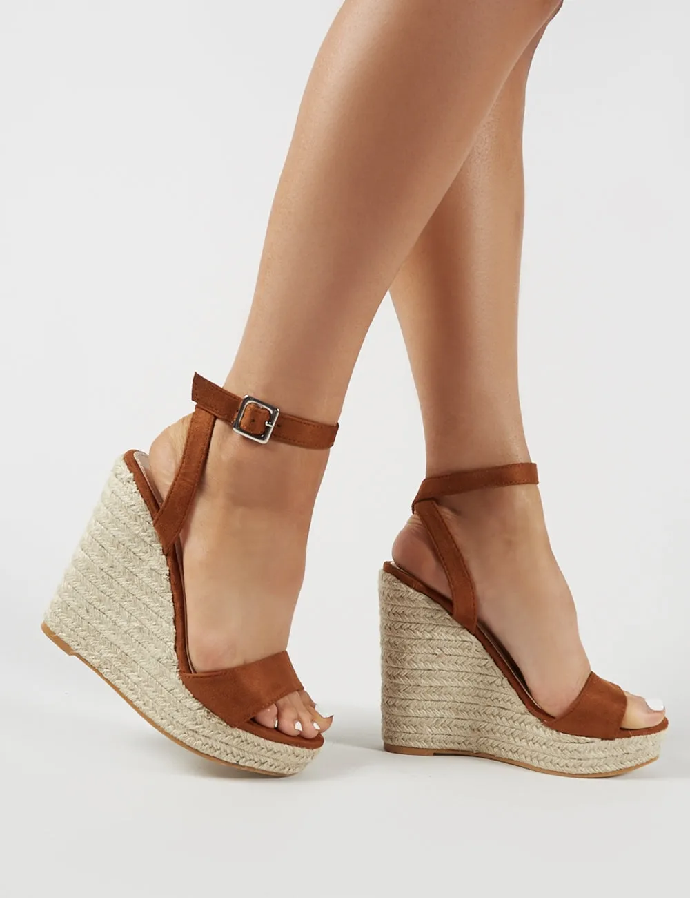 Sydney Espadrille Wedges in Tan Faux Suede