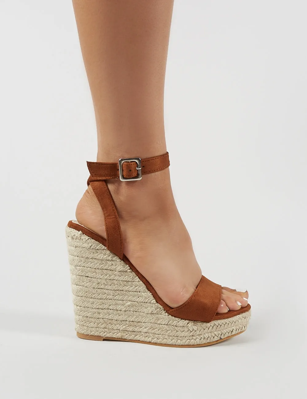 Sydney Espadrille Wedges in Tan Faux Suede