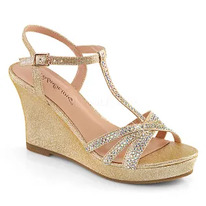 T-Strap Wedge Heel Platform Champagne Sandals