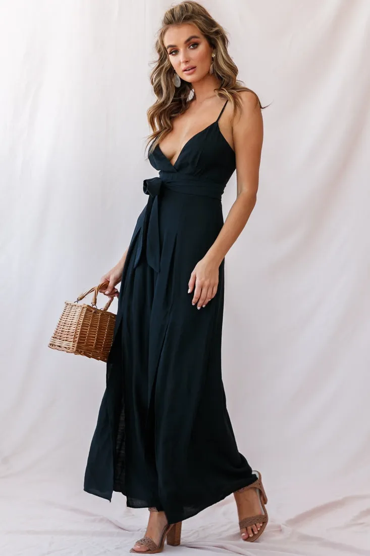 Taylor V-Neck Split Wide Leg Jumpsuit Black