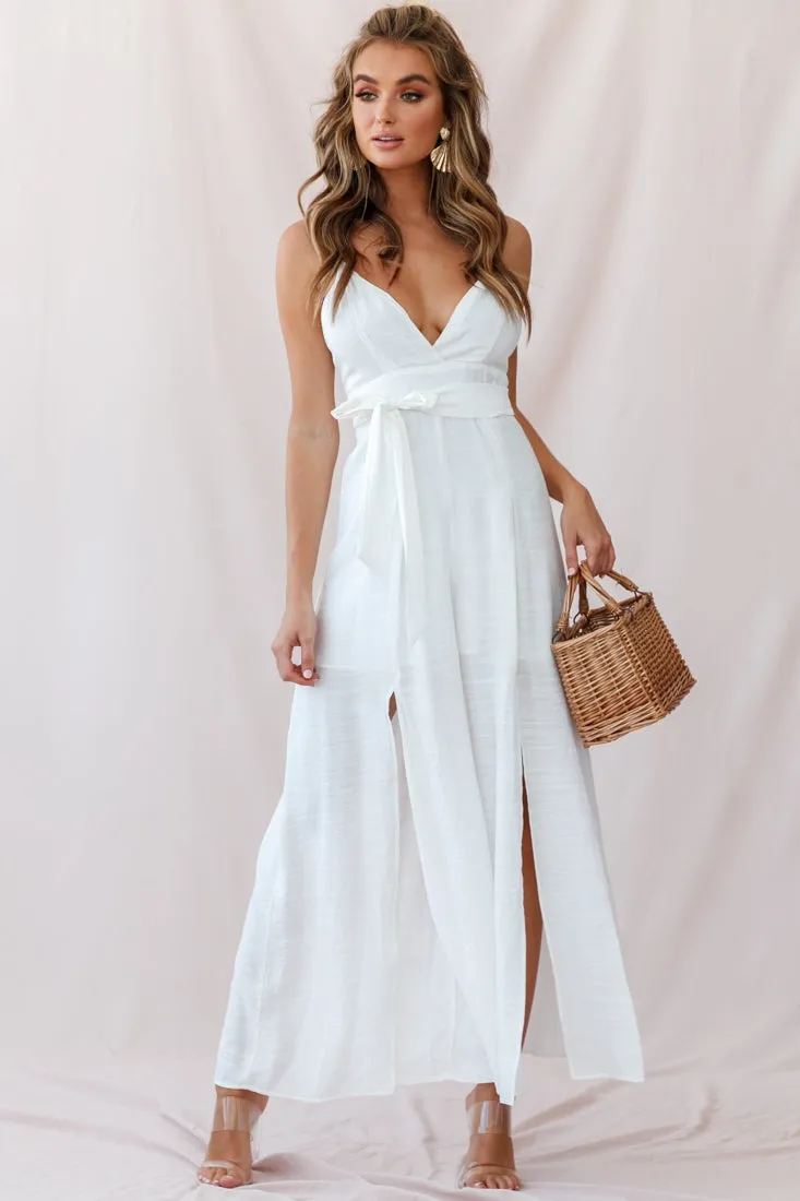 Taylor V-Neck Split Wide Leg Jumpsuit White