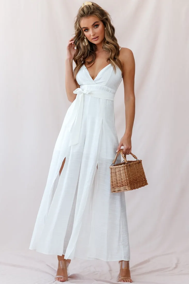 Taylor V-Neck Split Wide Leg Jumpsuit White