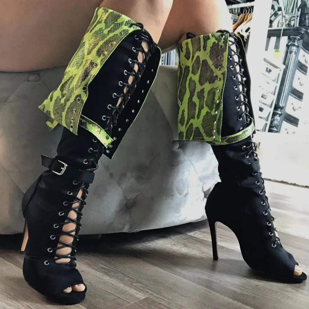 Wainani - Black and Neon Yellow Snake - Suede Sole