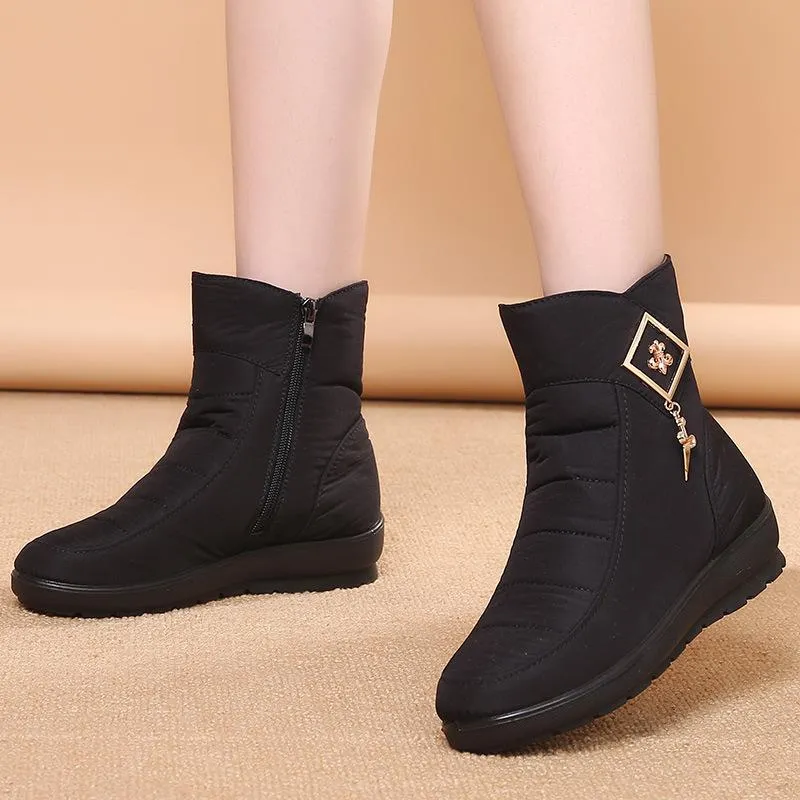 Women winter waterproof faux fur keep warm ankle snow boots