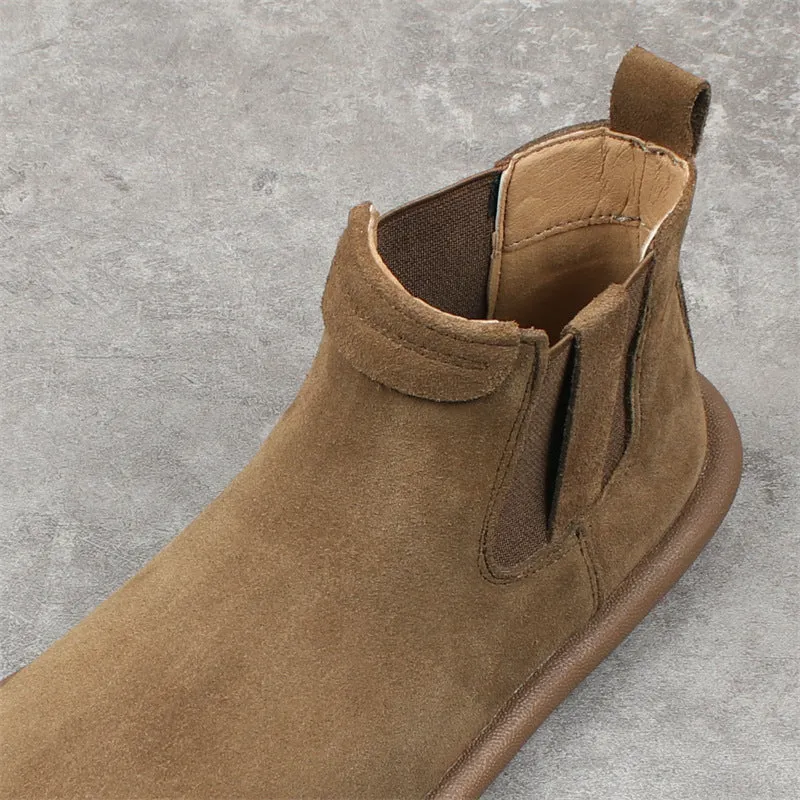 Women's Suede Round Toe Vintage Chelsea Boots