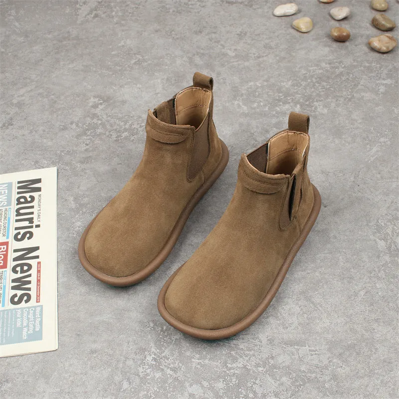 Women's Suede Round Toe Vintage Chelsea Boots