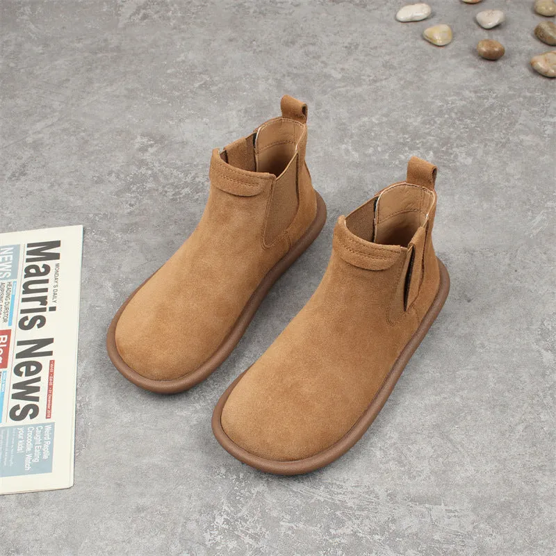 Women's Suede Round Toe Vintage Chelsea Boots