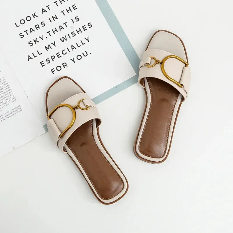 Women's Summer Leather Flats Sandals