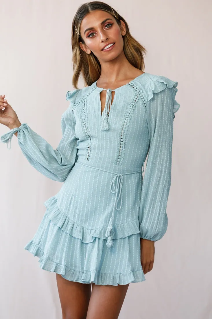 Yours Truly Bell Sleeve Ruffle Dress Sage