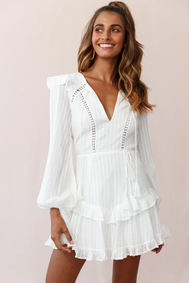 Yours Truly Bell Sleeve Ruffle Dress White