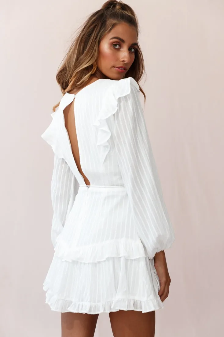 Yours Truly Bell Sleeve Ruffle Dress White