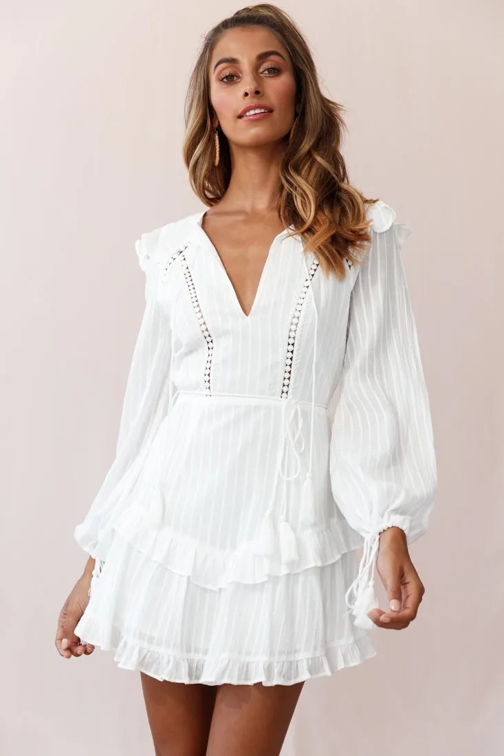 Yours Truly Bell Sleeve Ruffle Dress White