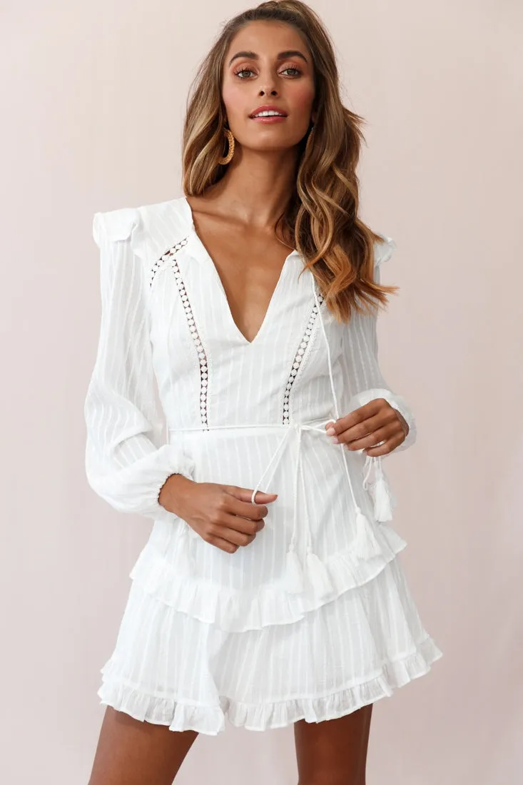 Yours Truly Bell Sleeve Ruffle Dress White