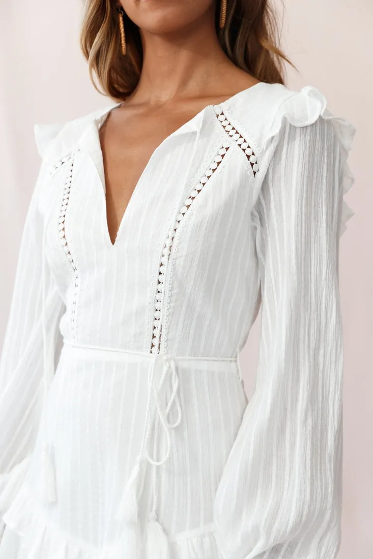 Yours Truly Bell Sleeve Ruffle Dress White