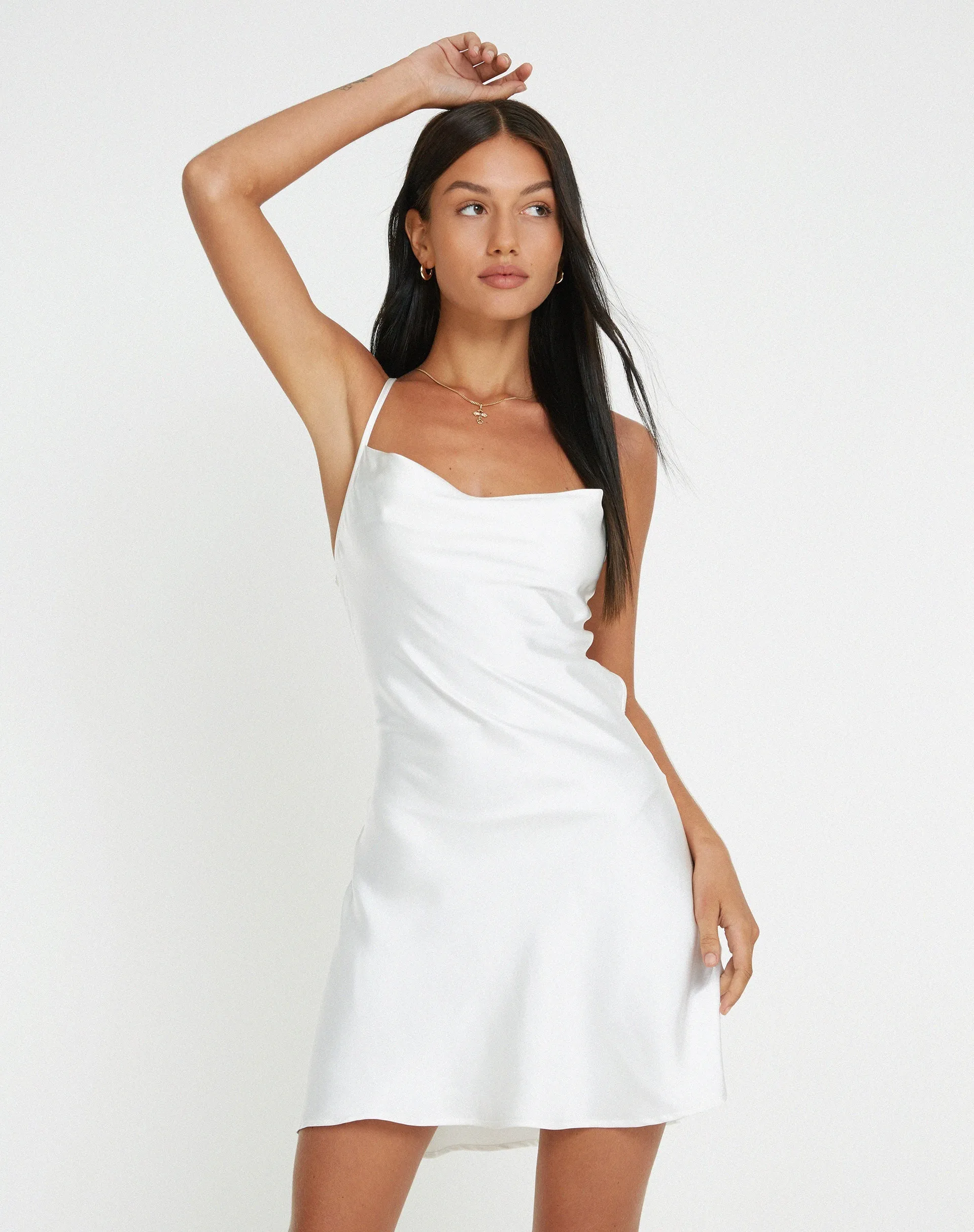 Zenita Mini Dress in Satin Ivory